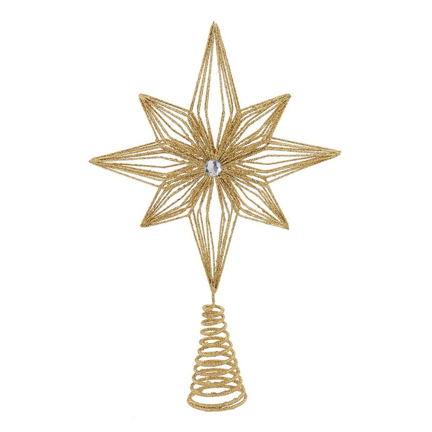 Kurt Adler 12-Inch Unlit Gold Glittered 6-Point Star Tree Topper