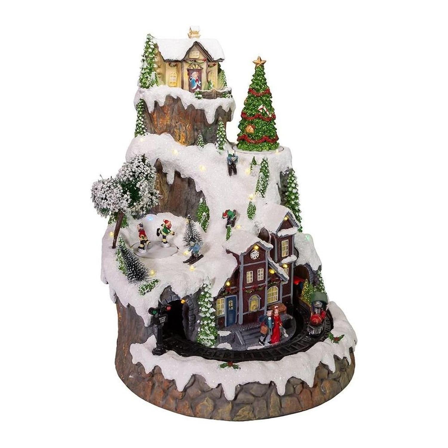 Kurt Adler 17-Inch Musical LED Village on Mountain Table Piece