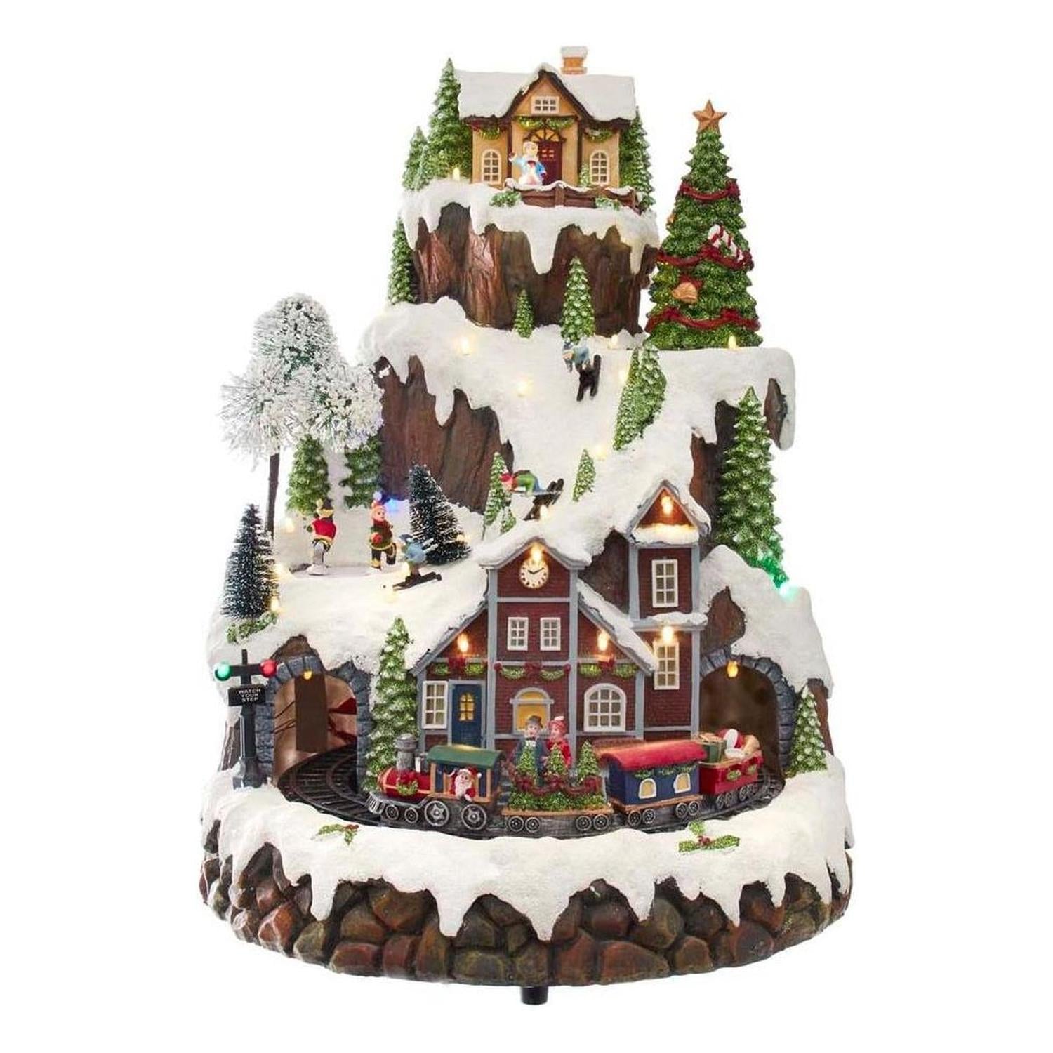 Kurt Adler 17-Inch Musical LED Village on Mountain Table Piece