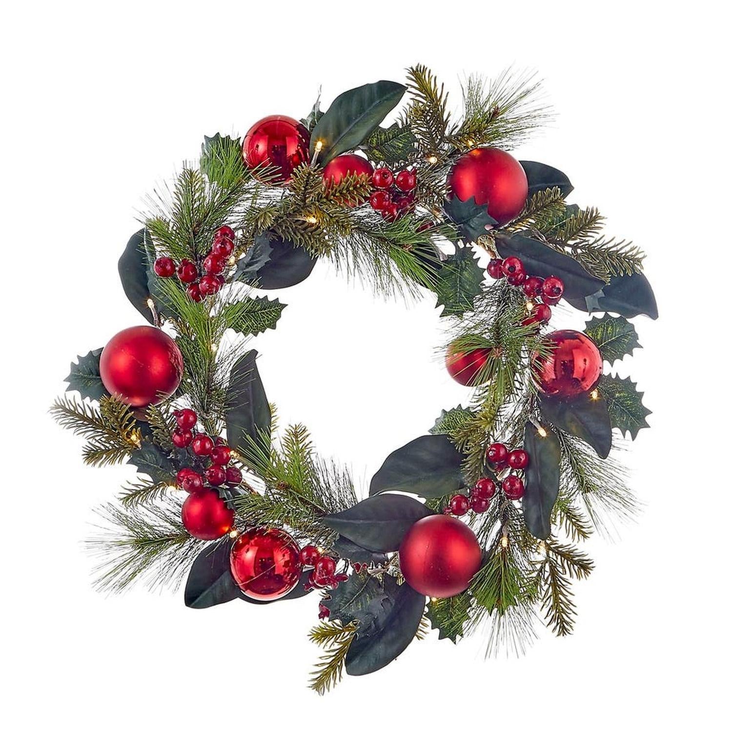 Kurt Adler 22-Inch Red Berries and Balls LED Wreath