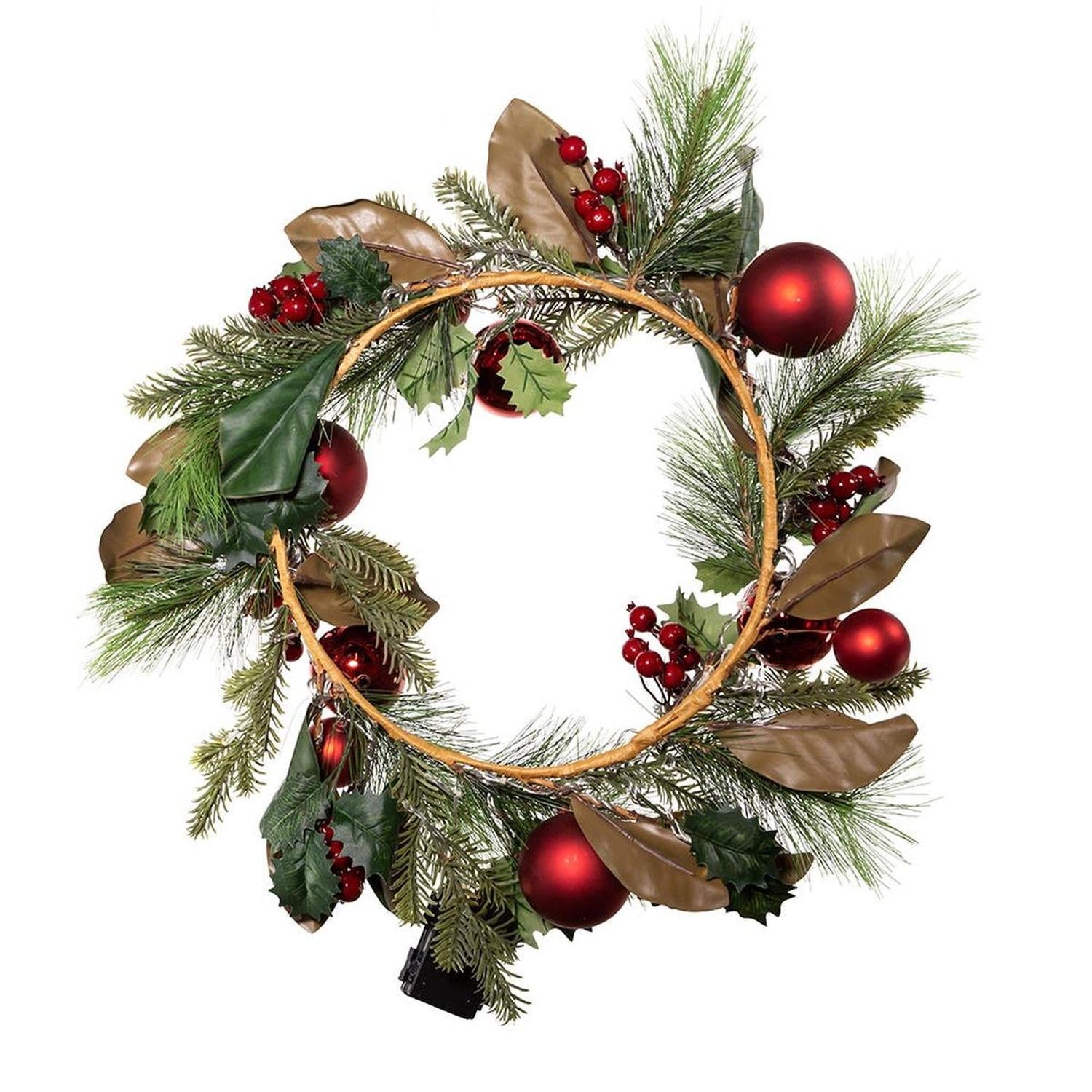 Kurt Adler 22-Inch Red Berries and Balls LED Wreath
