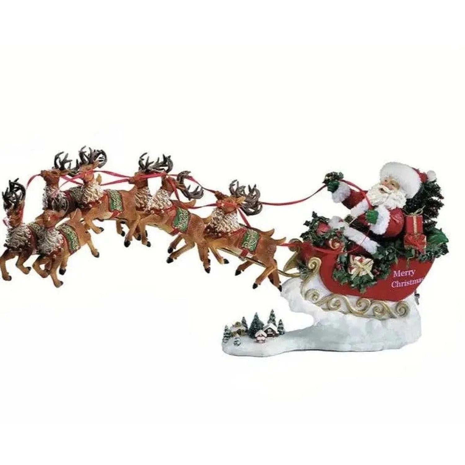 Kurt Adler 24" Fabriché Musical Santa with Eight Reindeer (Set of 2)
