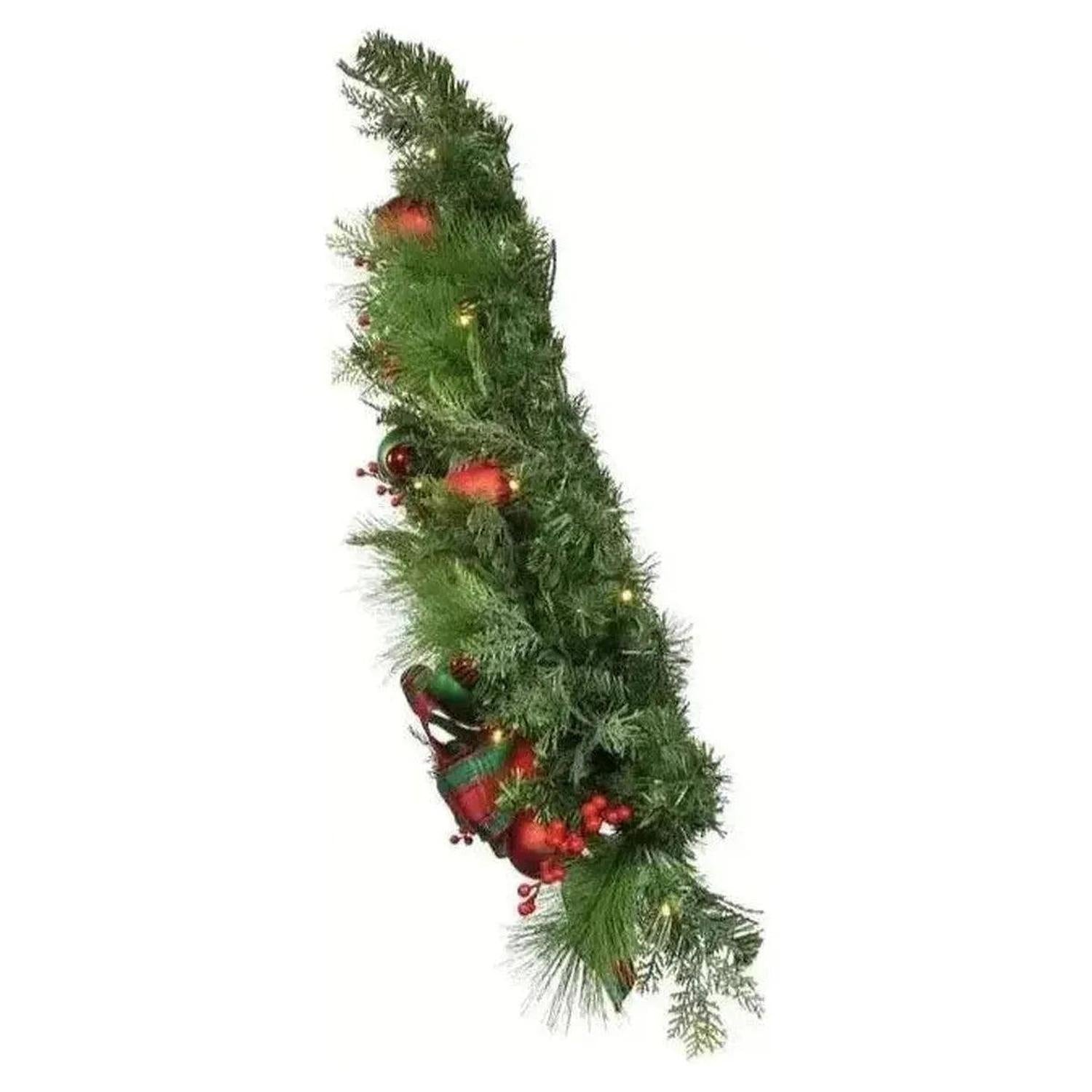 Kurt Adler 26-Inch Battery-Operated Pre-Lit Red And Green Wall Tree With Bow