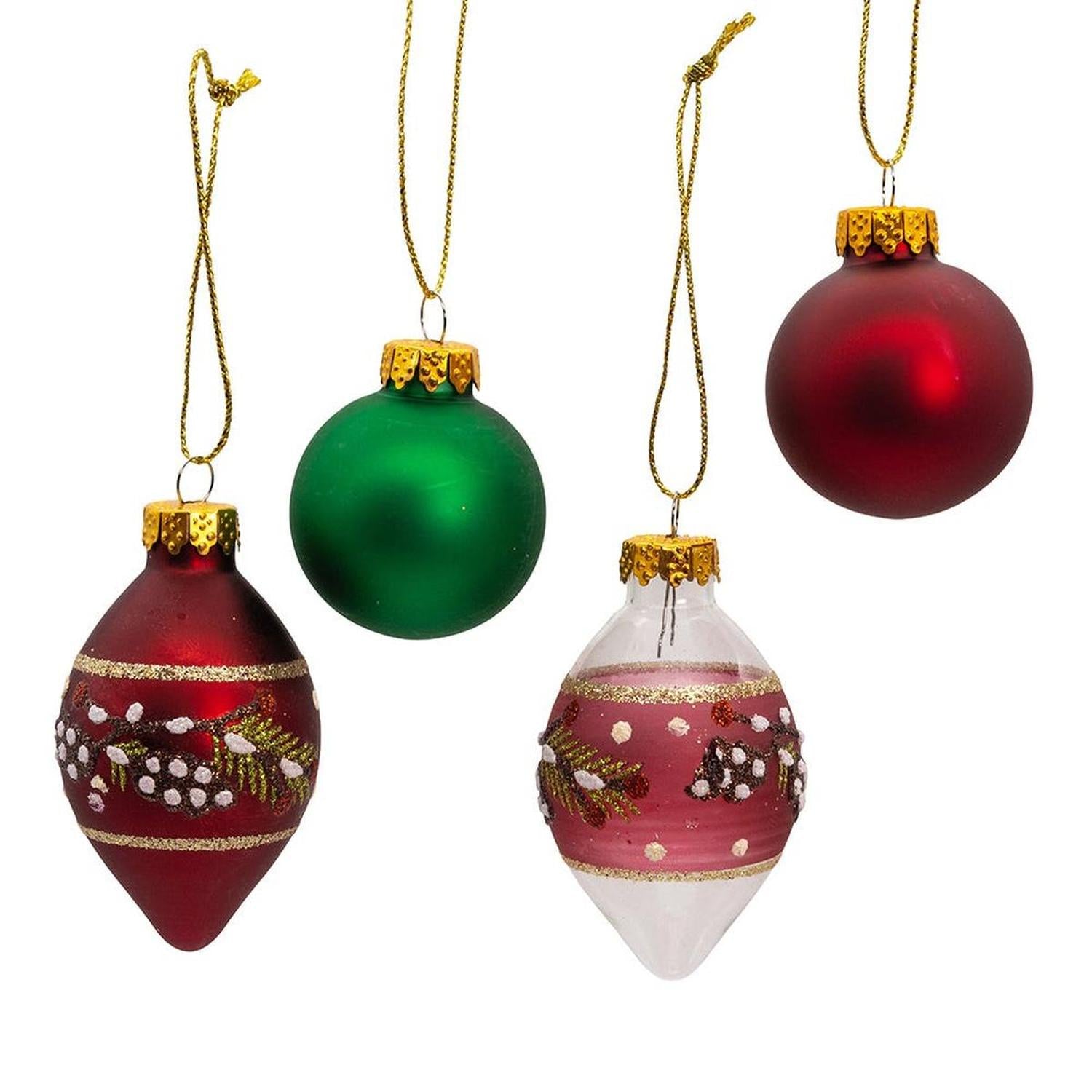 Kurt Adler 35MM Glass Green and Burgundy Ornament Set
