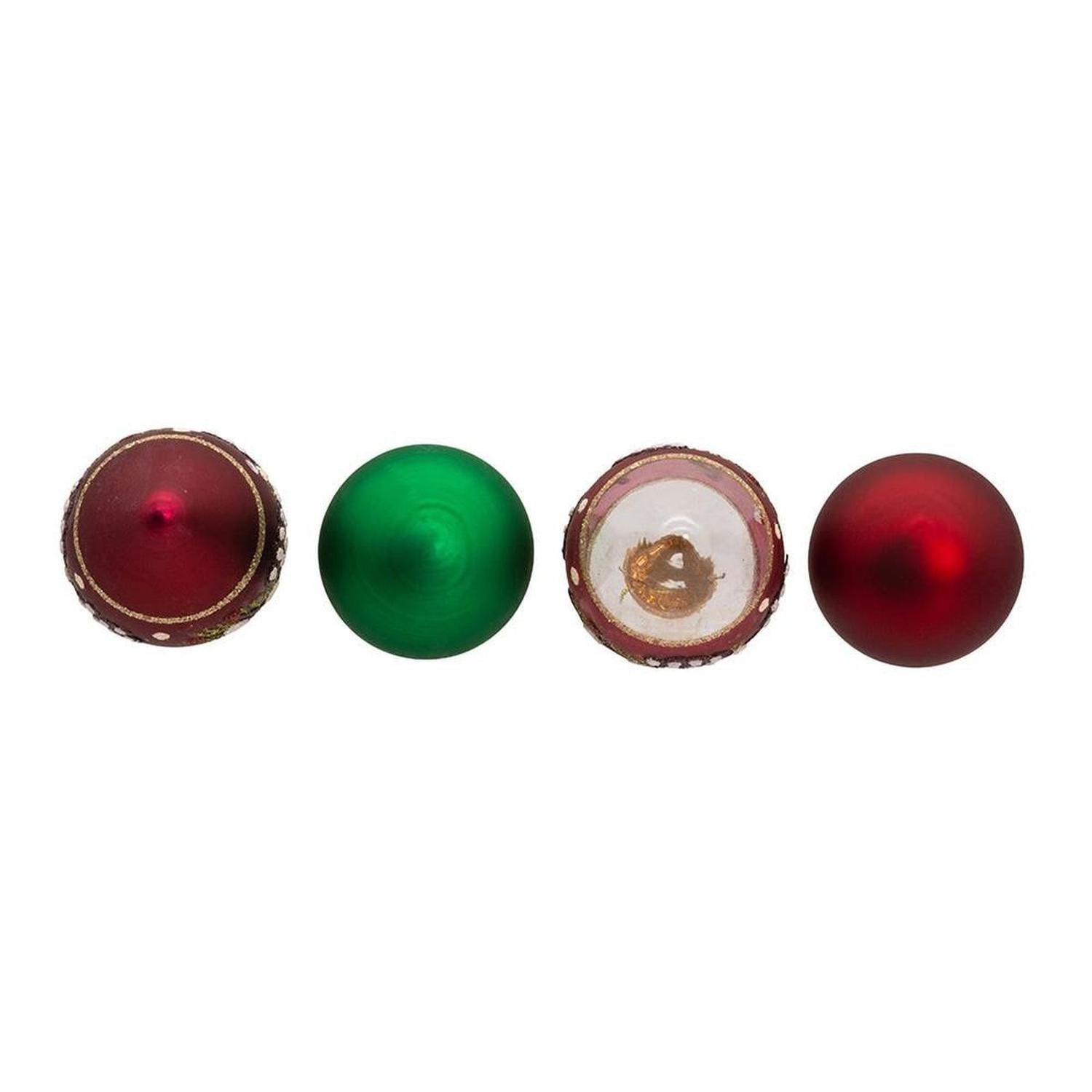 Kurt Adler 35MM Glass Green and Burgundy Ornament Set