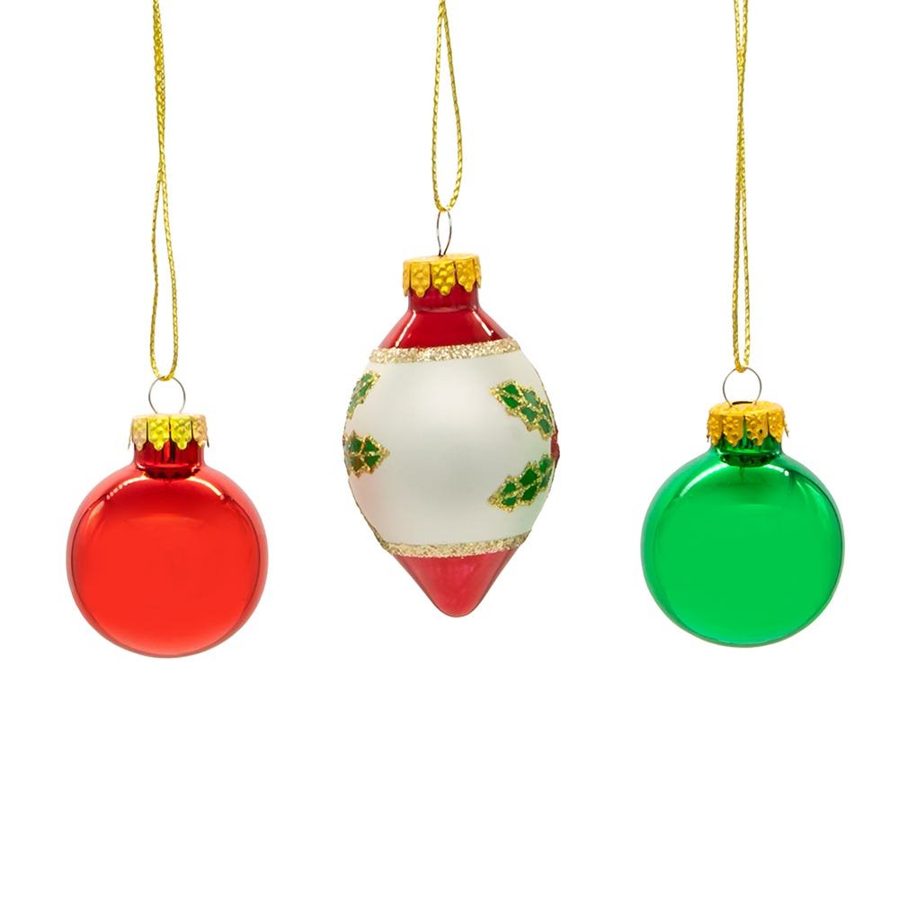 Shop For Kurt Adler 35MM Glass Green and Red Ball and Finial (Set of 12)