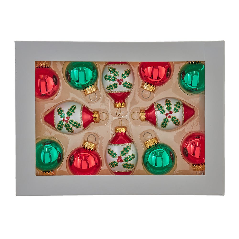 Shop For Kurt Adler 35MM Glass Green and Red Ball and Finial (Set of 12)