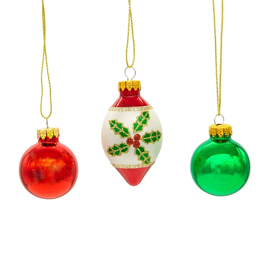 Shop For Kurt Adler 35MM Glass Green and Red Ball and Finial (Set of 12)