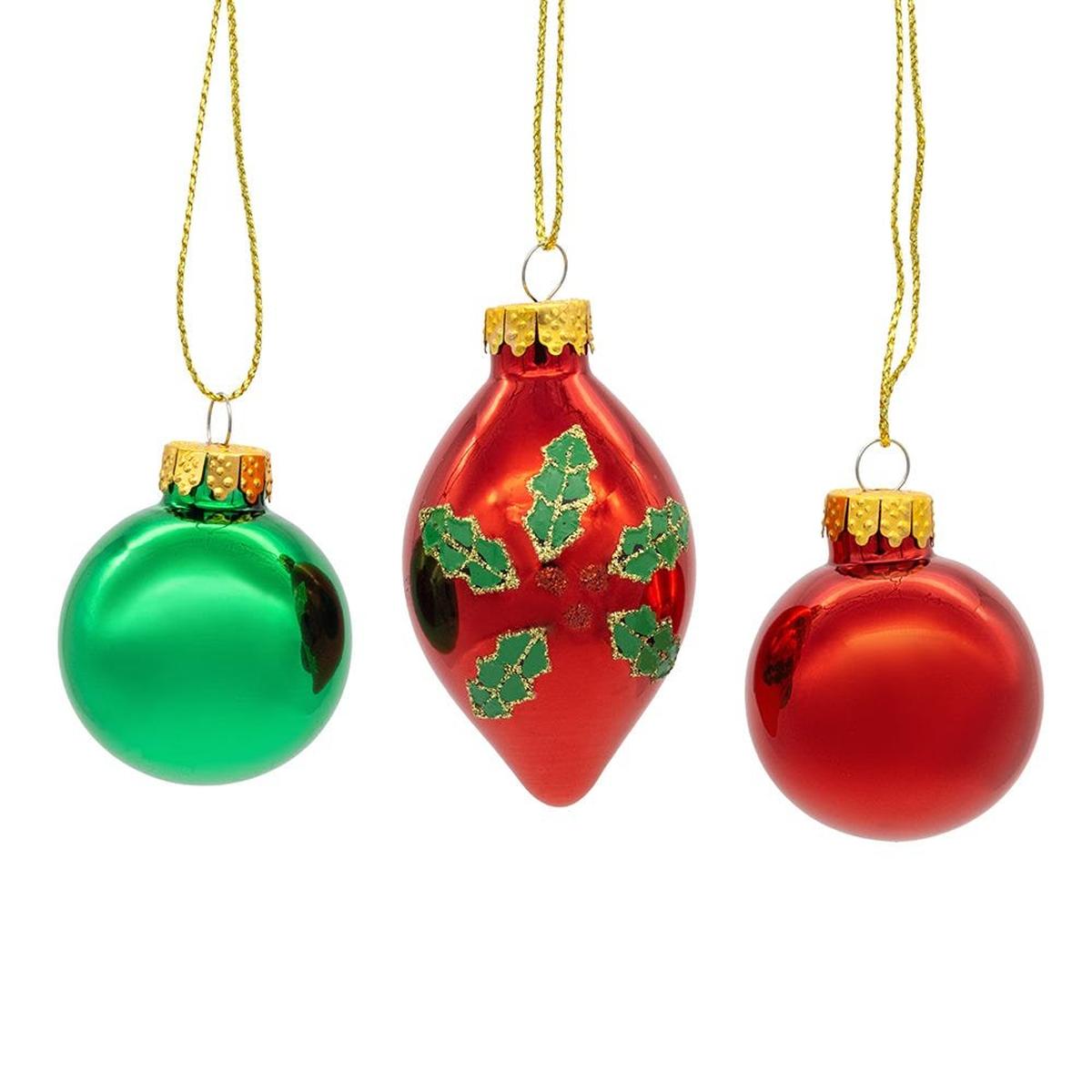 Shop For Kurt Adler 35MM Glass Green and Red With Holly Leaves Ball 12 - Piece Set