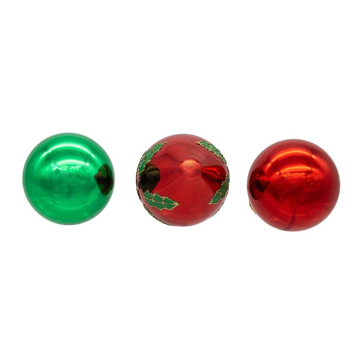 Shop For Kurt Adler 35MM Glass Green and Red With Holly Leaves Ball 12 - Piece Set