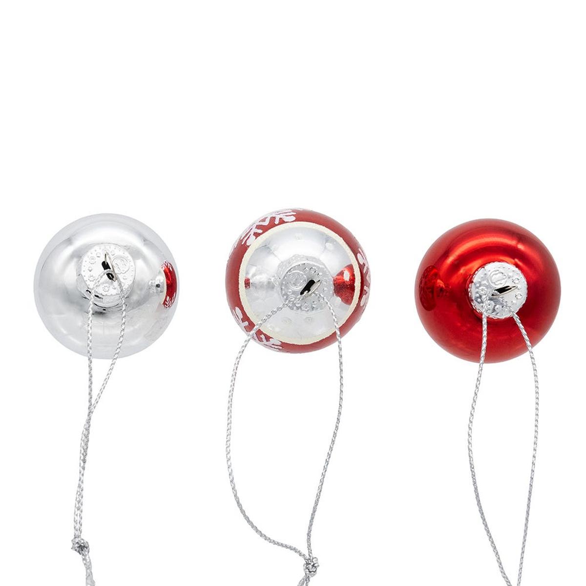 Shop For Kurt Adler 35MM Glass Red and Silver With Snowflake Ball 12 - Piece Set