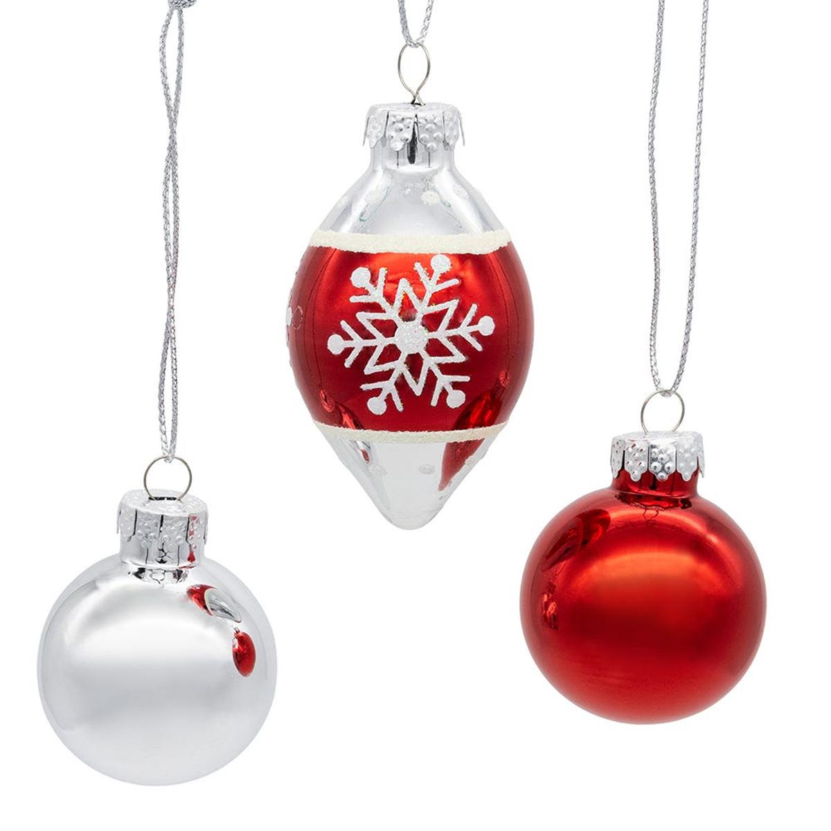 Shop For Kurt Adler 35MM Glass Red and Silver With Snowflake Ball 12 - Piece Set