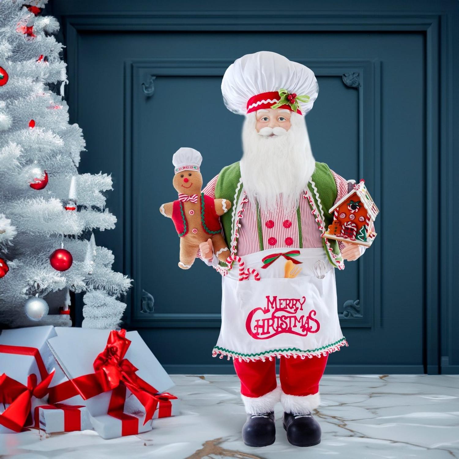 Kurt Adler 40" Christmas Chef Santa with Gingerbread