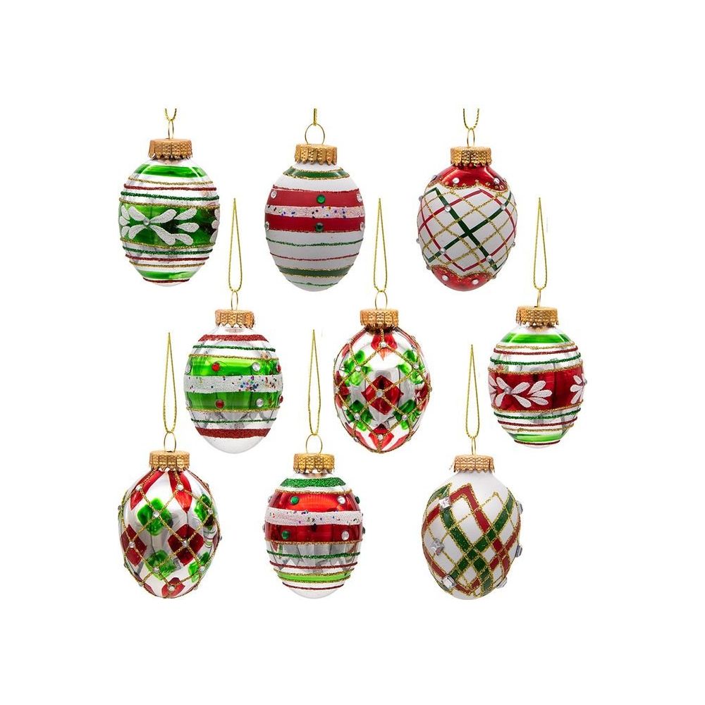 Shop For Kurt Adler 45MM Glass Red and Green Decorated Eggs, 9 Piece Set