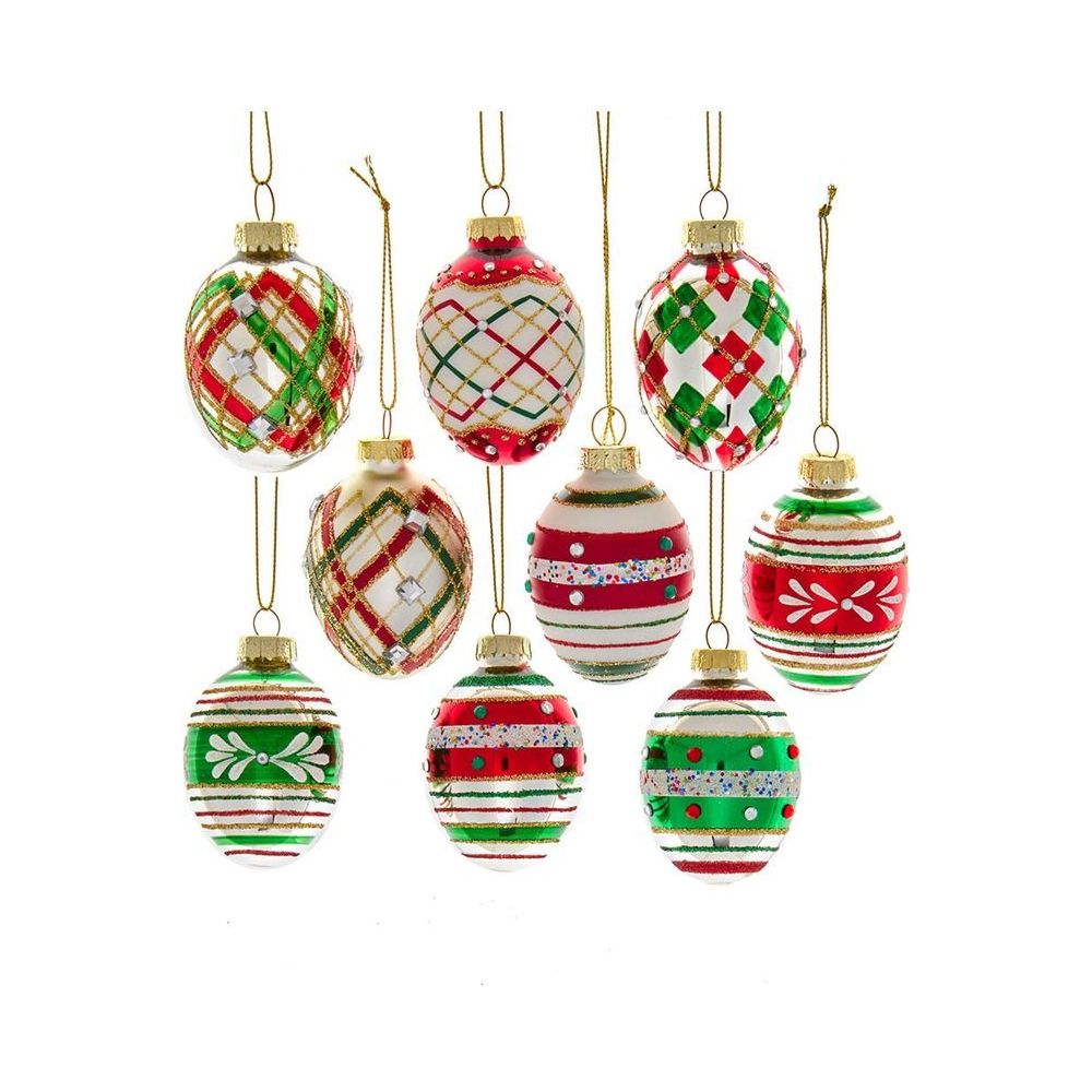 Shop For Kurt Adler 45MM Glass Red and Green Decorated Eggs, 9 Piece Set