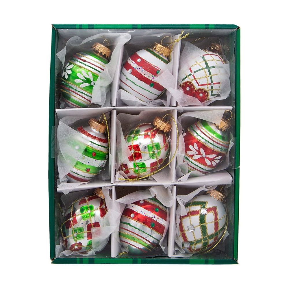 Shop For Kurt Adler 45MM Glass Red and Green Decorated Eggs, 9 Piece Set