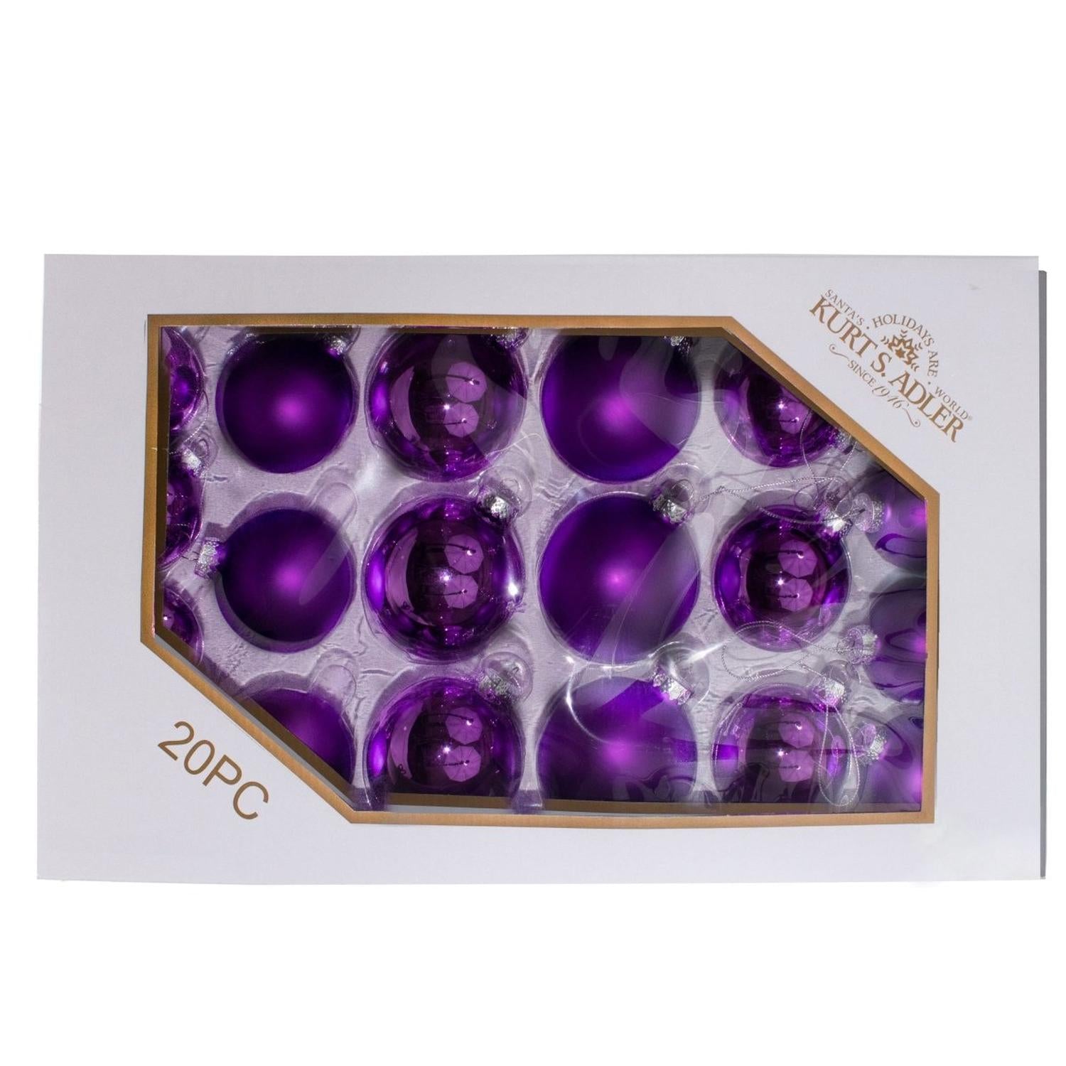Shop For Kurt Adler 60 - 80MM Shiny and Matte Purple Balls, 20 Piece Set
