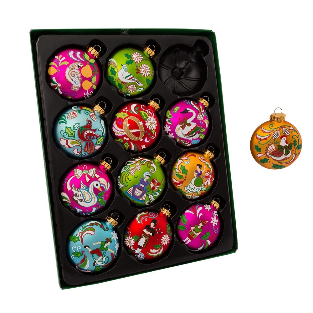 Shop For Kurt Adler 65MM Glass 12 Days Of Christmas Glass Ball Ornaments, Set of 12