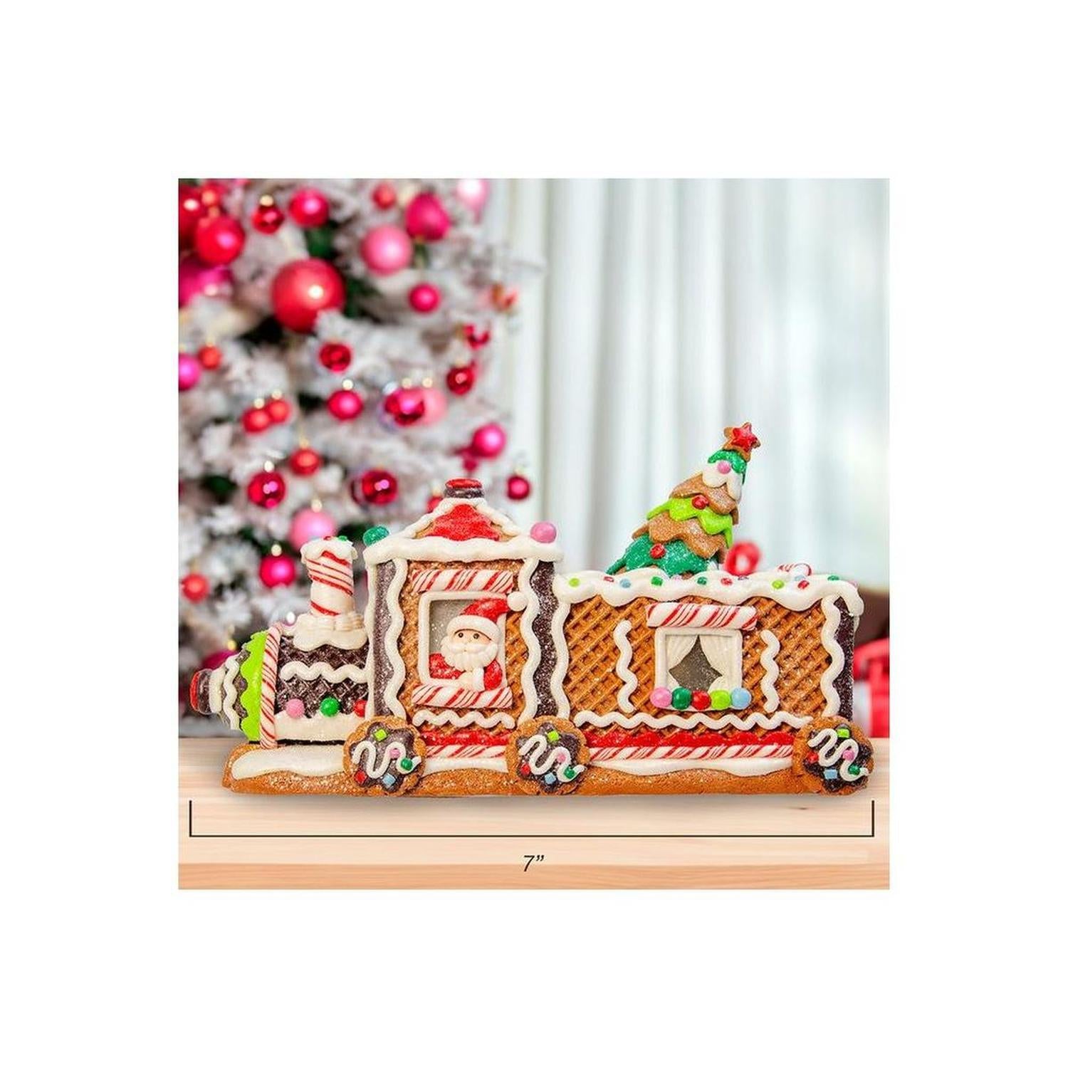 Kurt Adler 7" LED Gingerbread Train With Tree Table Piece