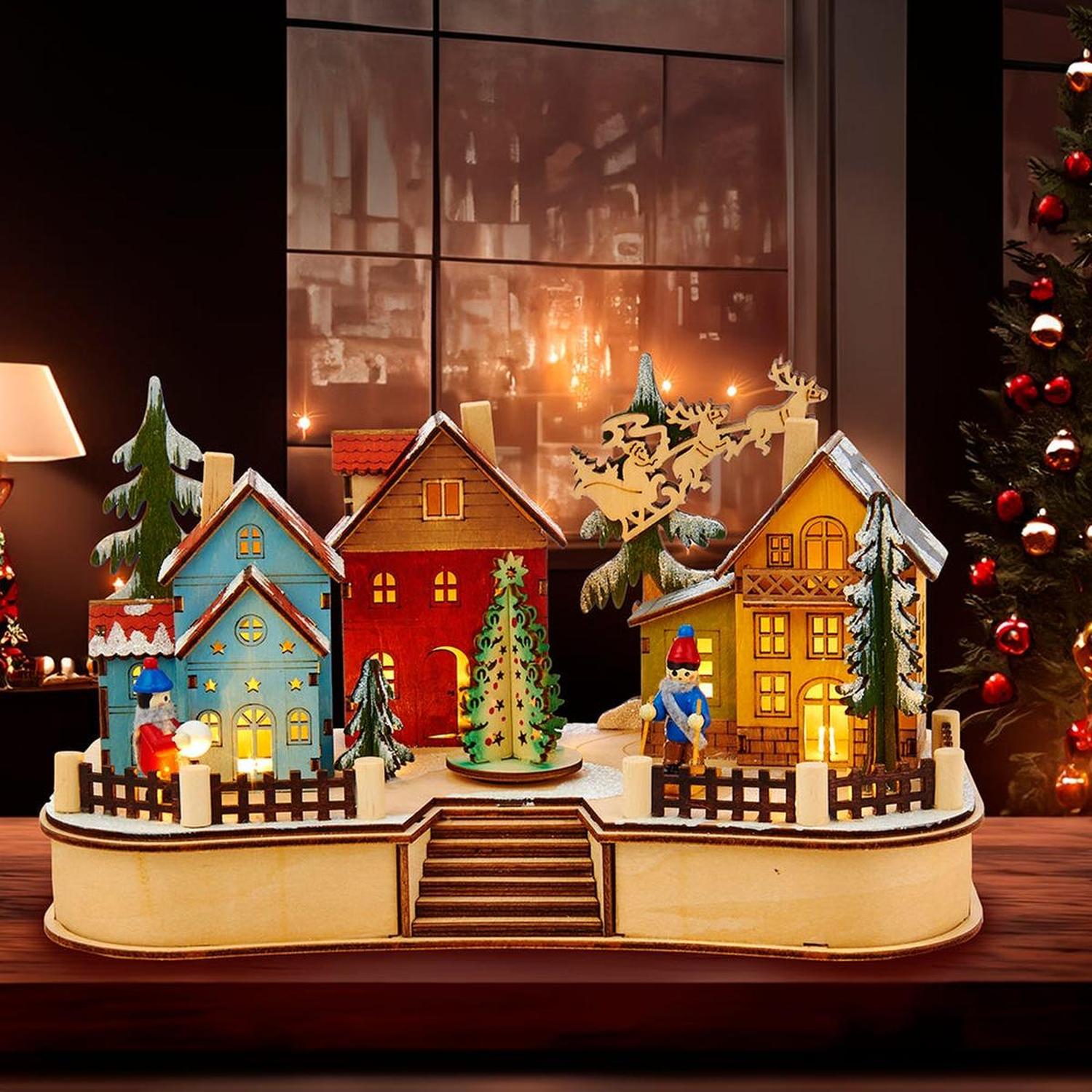 Kurt Adler 7.08-Inch Village Musical LED House with Motion