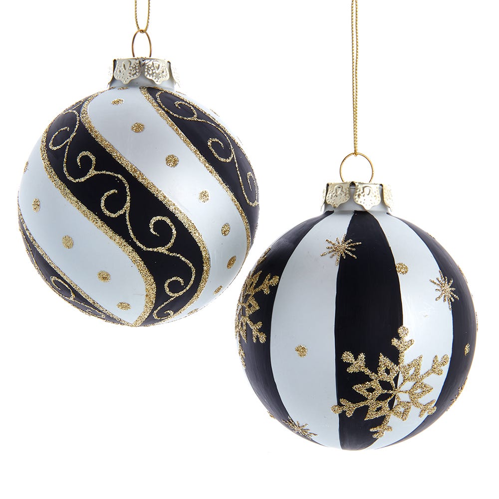 Shop For Kurt Adler 80 MM Silver/ Black/ Gold Glass Balls, 6 - Piece Set