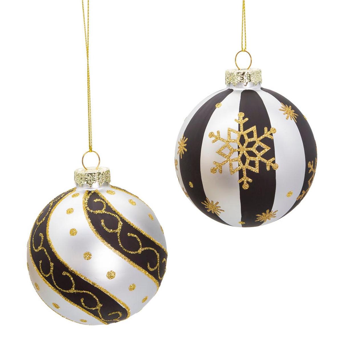 Shop For Kurt Adler 80 MM Silver/ Black/ Gold Glass Balls, 6 - Piece Set