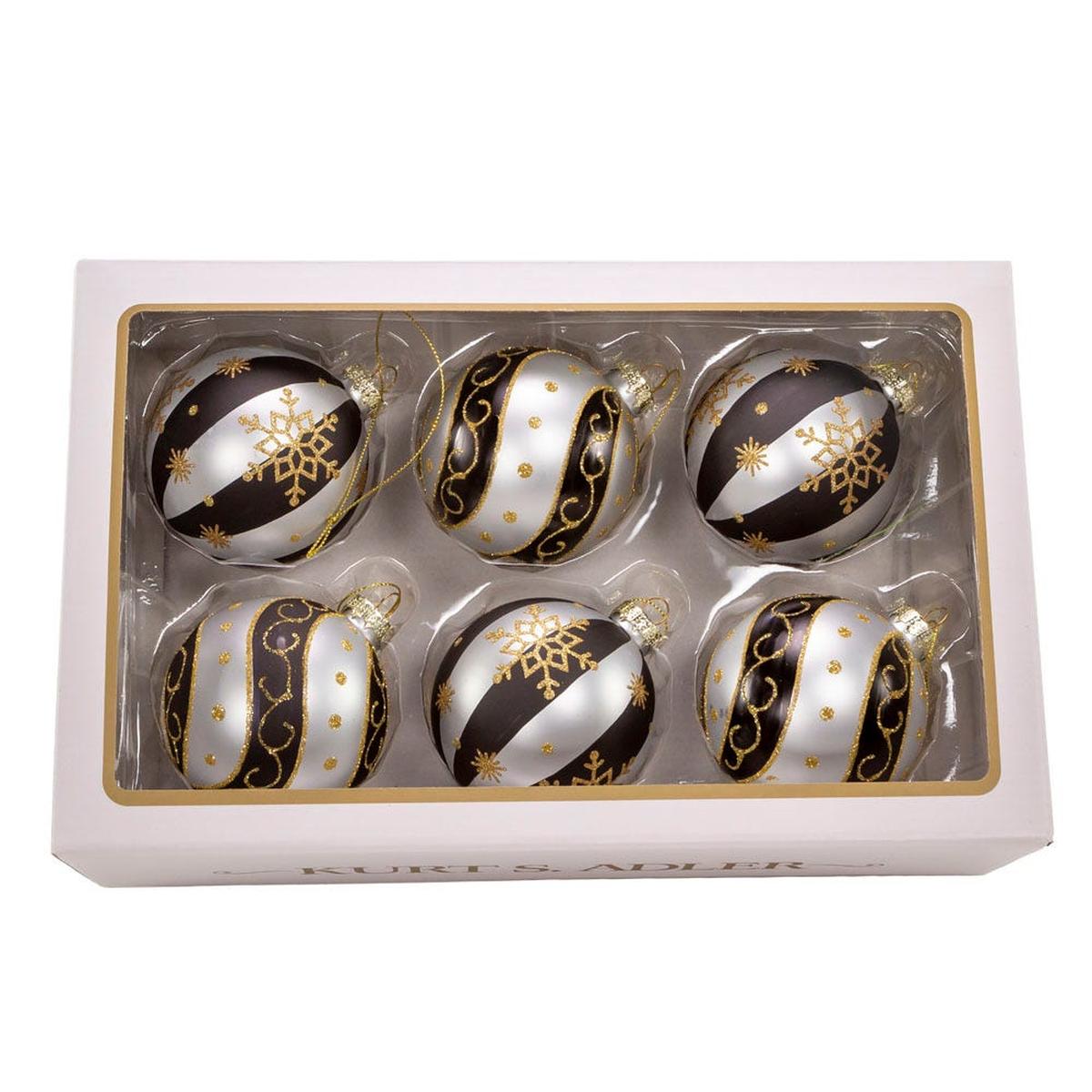 Shop For Kurt Adler 80 MM Silver/ Black/ Gold Glass Balls, 6 - Piece Set