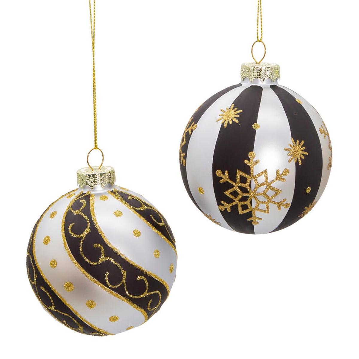 Shop For Kurt Adler 80 MM Silver/ Black/ Gold Glass Balls, 6 - Piece Set