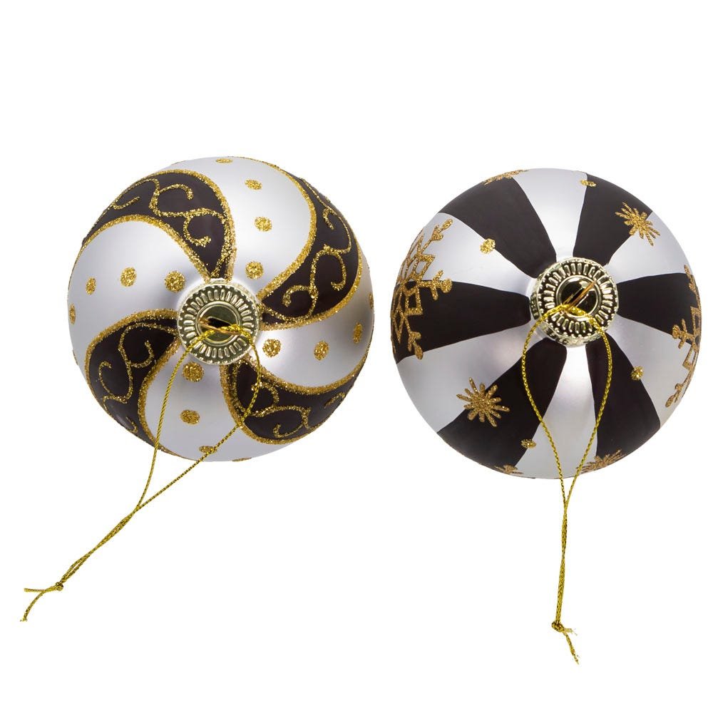 Shop For Kurt Adler 80 MM Silver/ Black/ Gold Glass Balls, 6 - Piece Set
