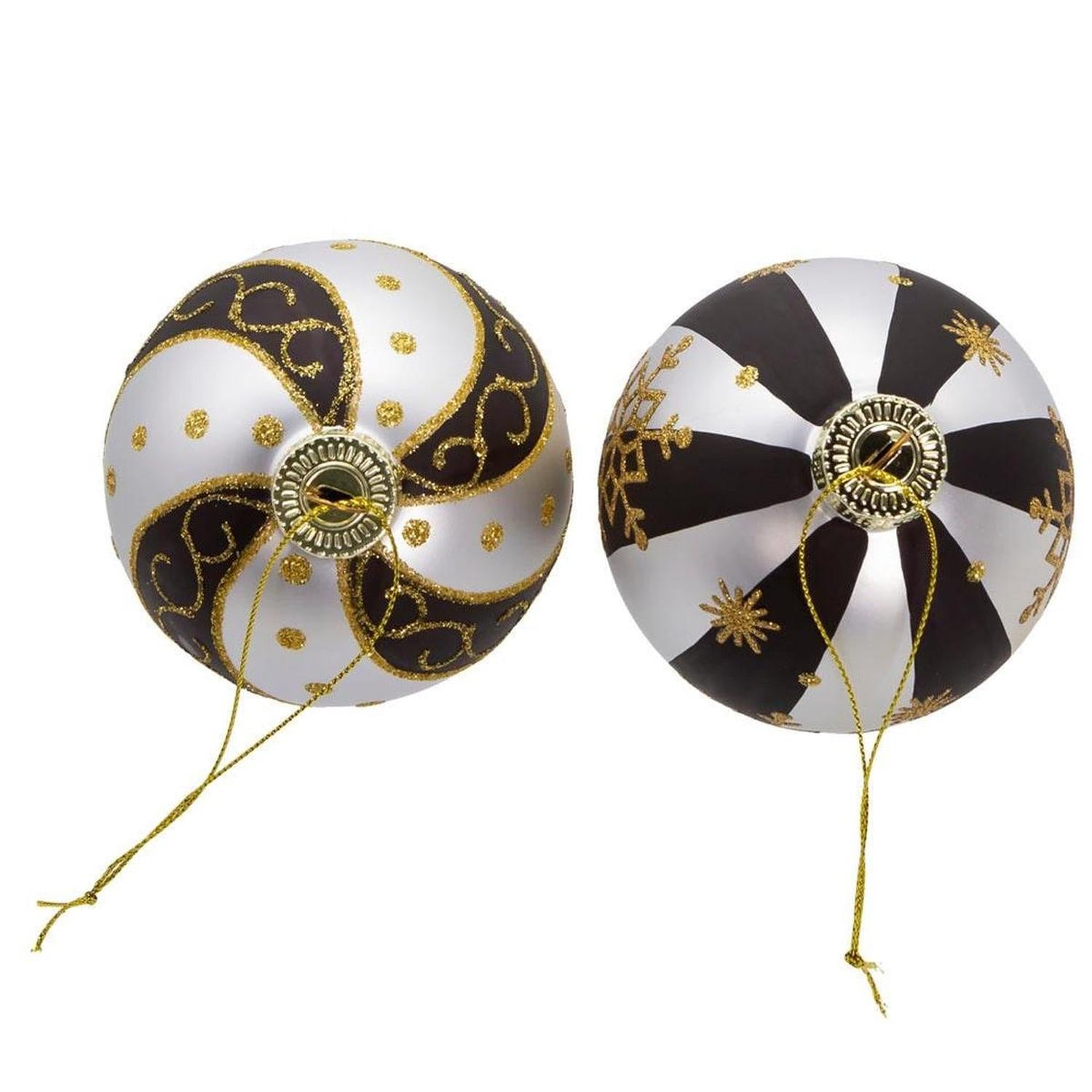 Kurt Adler 80 MM Silver/ Black/ Gold Glass Balls, 6-Piece Set