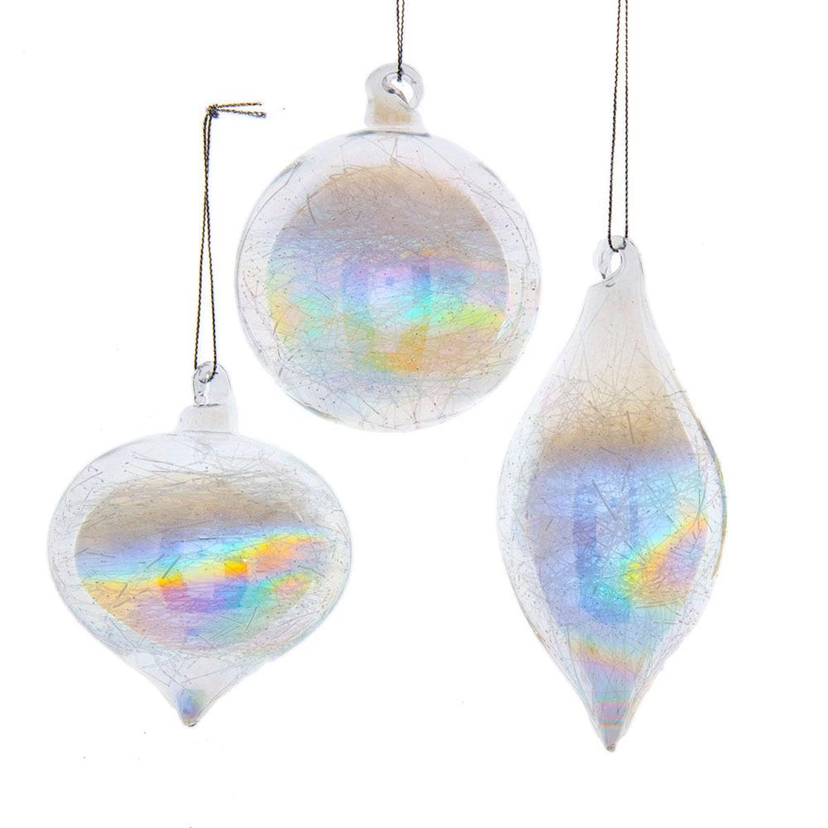 Shop For Kurt Adler 80MM Clear Iridescent Ball, Onion and Teardrop Ornaments, 3 Piece Set