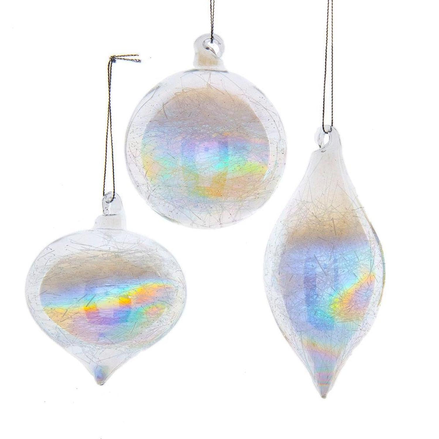 Shop For Kurt Adler 80MM Clear Iridescent Ball, Onion and Teardrop Ornaments, 3 Piece Set