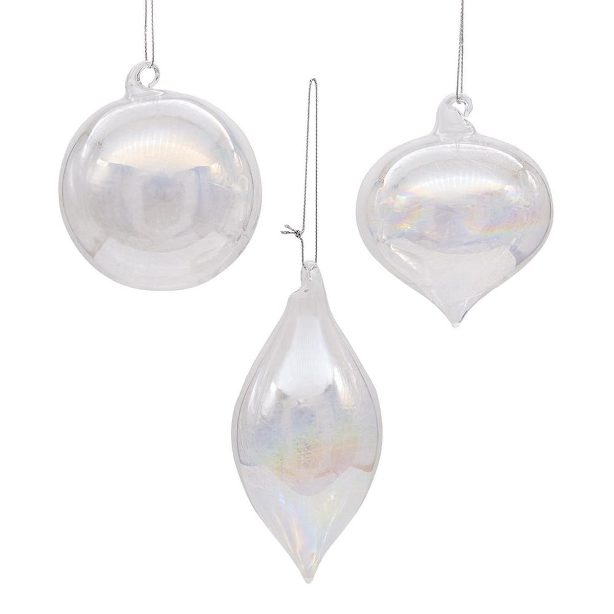 Shop For Kurt Adler 80MM Clear Iridescent Ball, Onion and Teardrop Ornaments, 3 Piece Set
