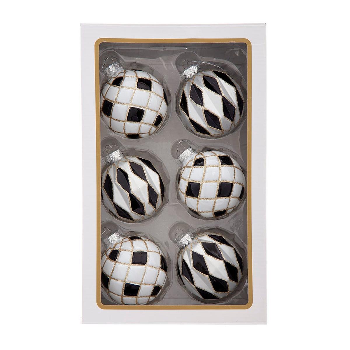 Shop For Kurt Adler 80MM Glass Black, White and Gold Checkered Ball Ornaments, 6 - Piece Box