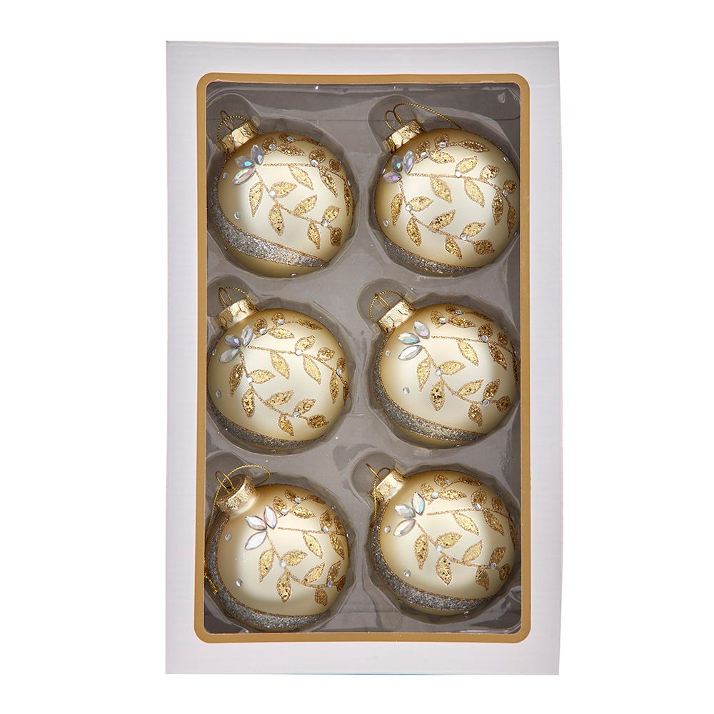 Shop For Kurt Adler 80MM Glass Gold Leaf Ball Ornament, 6 - Piece Box