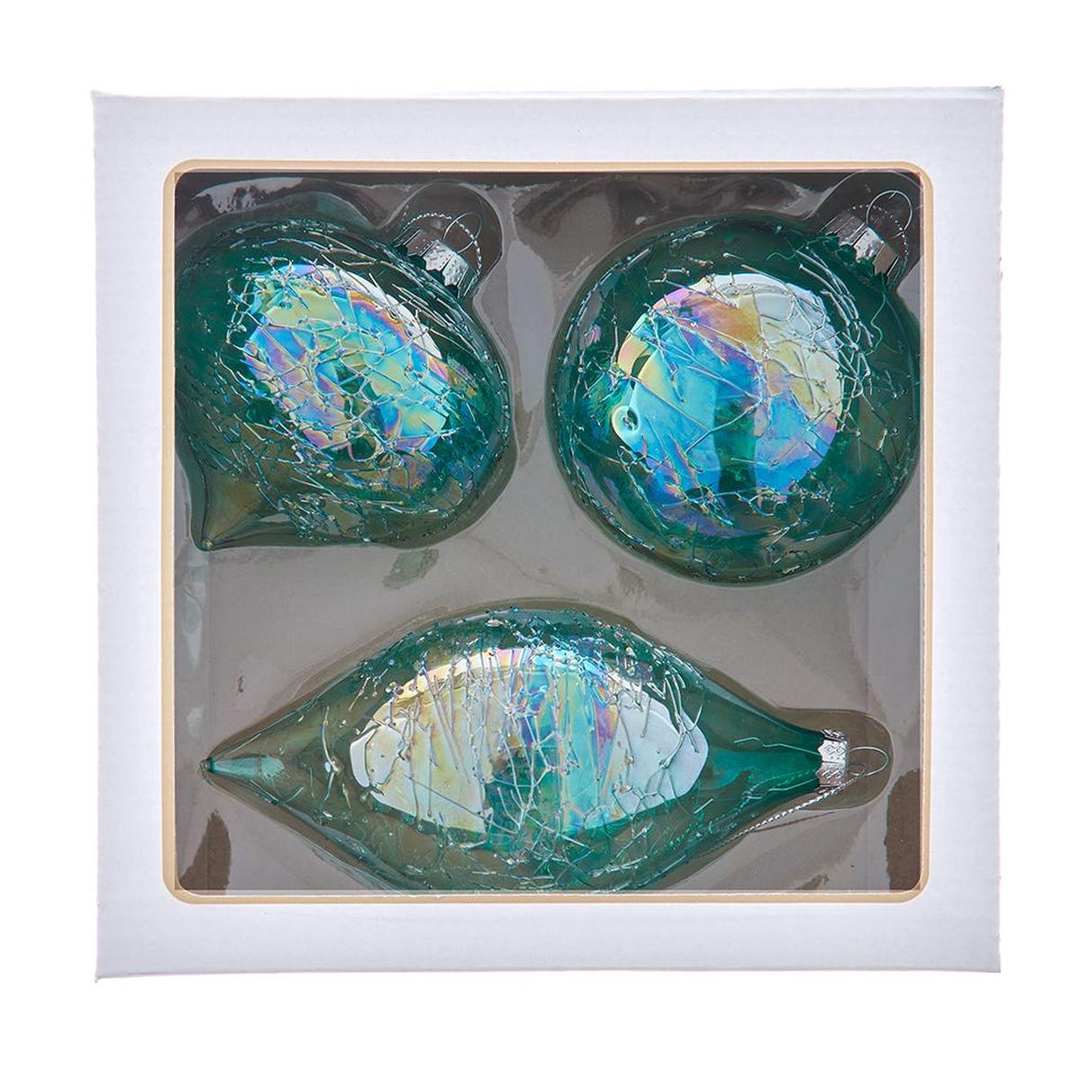 Shop For Kurt Adler 80MM Glass Iridescent Green Onion, Ball and Finial, (Set of 3)