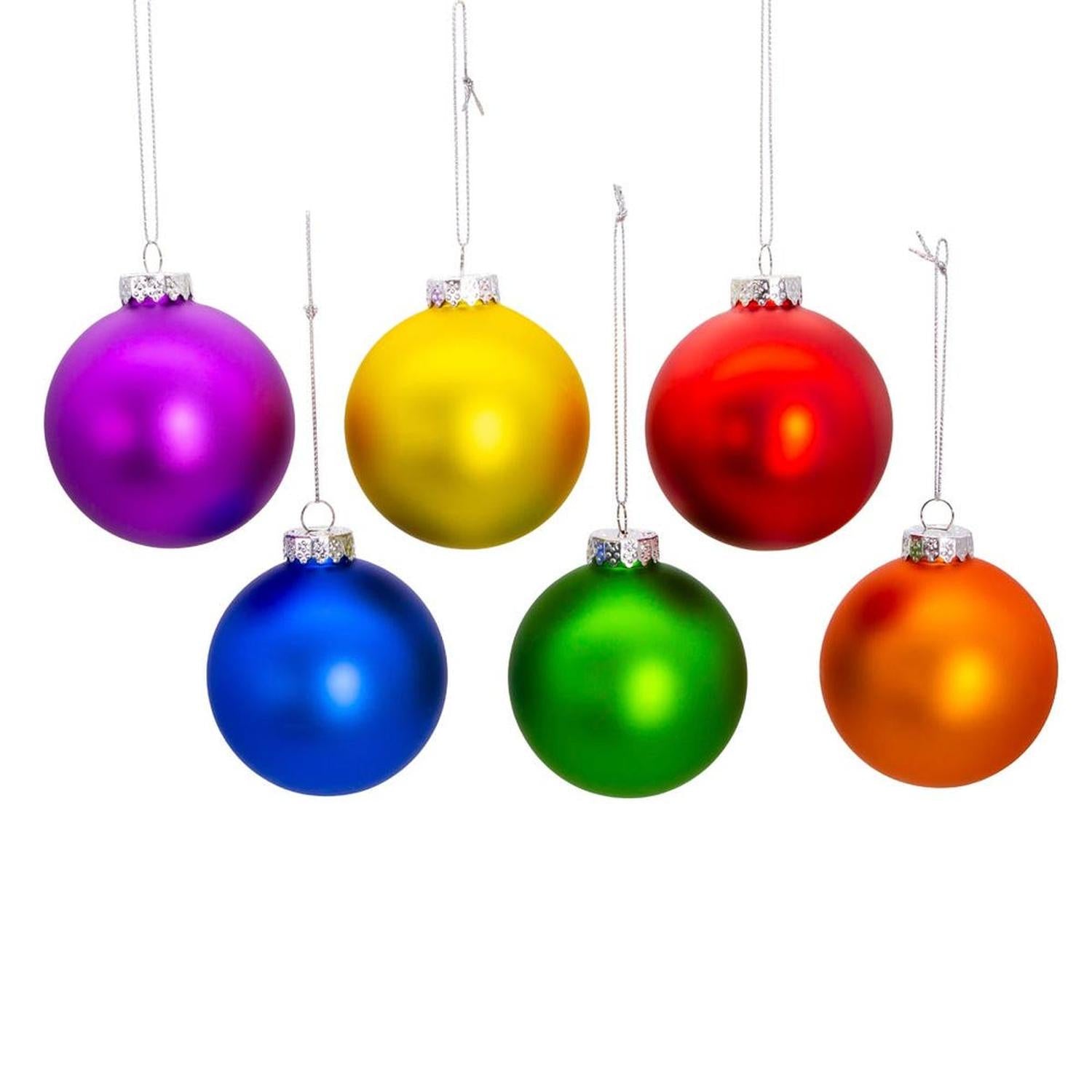 Kurt Adler 80MM Glass Matte Rainbow Ornaments (6 Pieces)