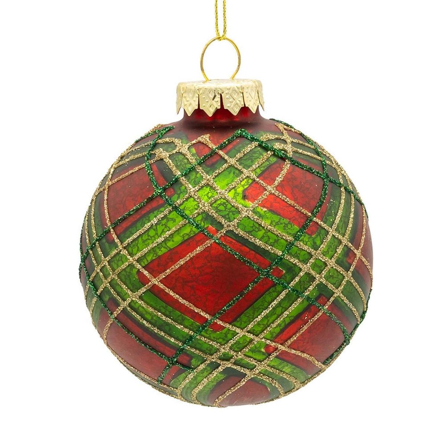 Shop For Kurt Adler 80MM Glass Matte Red and Green Striped Ball Ornaments, 6 - Piece Set