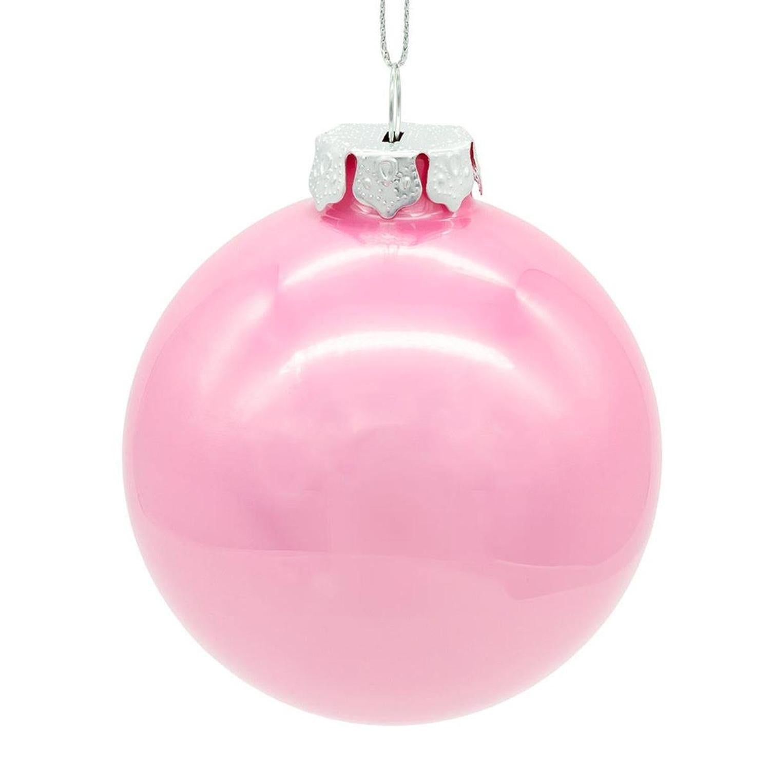 Kurt Adler 80MM Glass Pearlized Pink Ball Ornaments