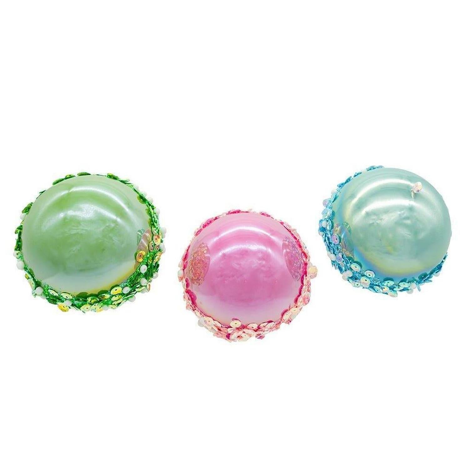 Kurt Adler 80MM Glass Pink, Blue and Green Glittered Ball Ornaments, 6-Piece Box