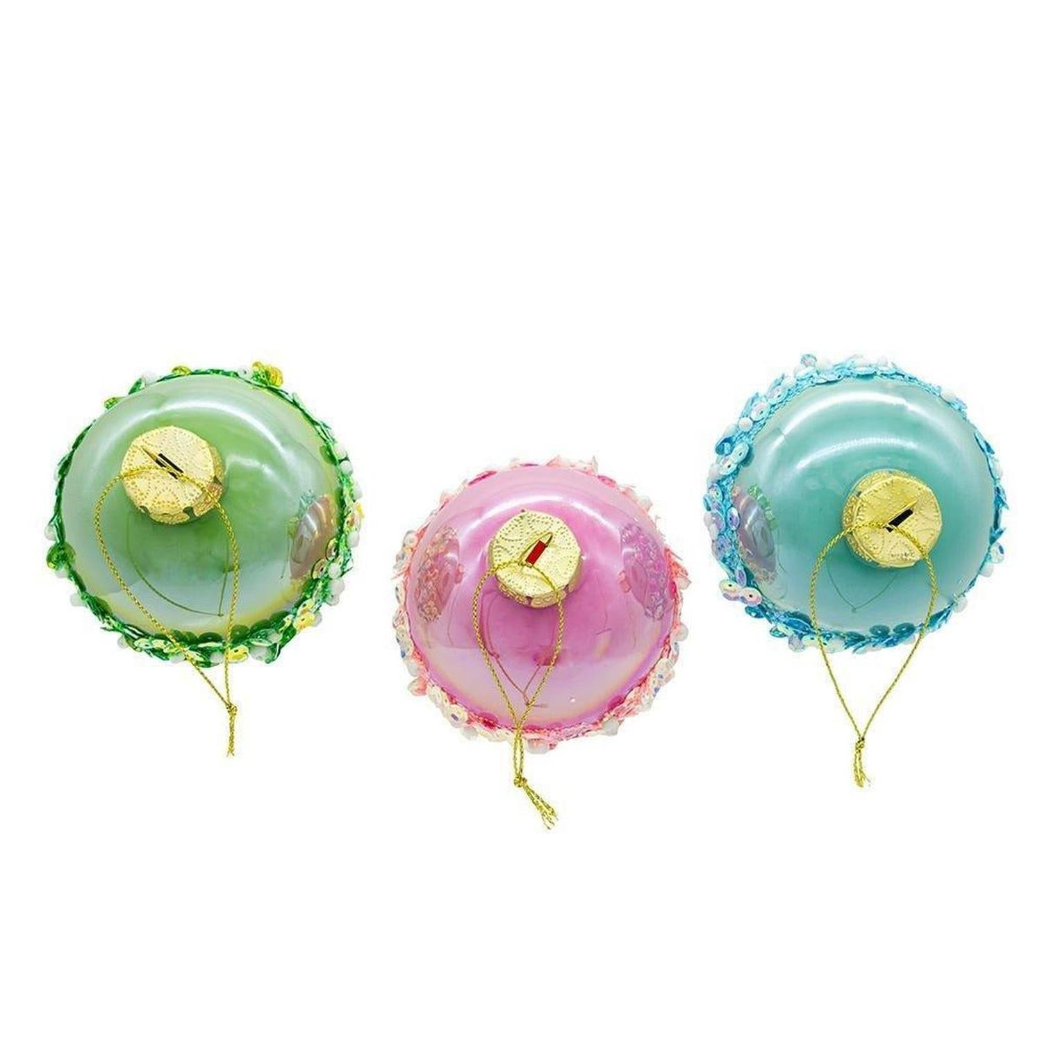 Kurt Adler 80MM Glass Pink, Blue and Green Glittered Ball Ornaments, 6-Piece Box