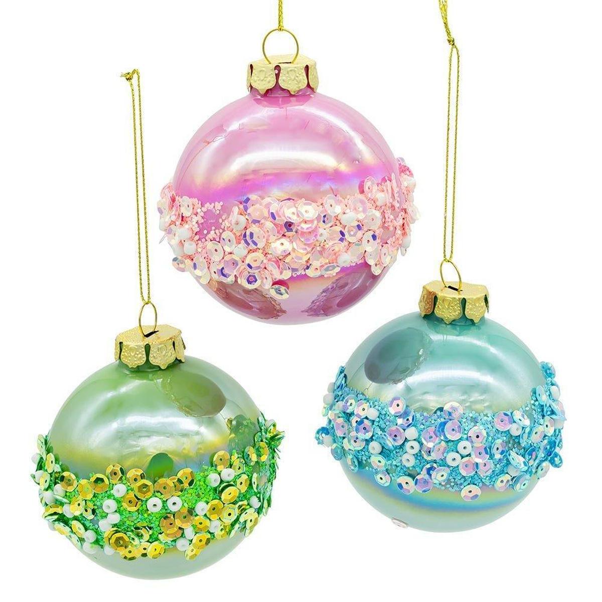 Shop For Kurt Adler 80MM Glass Pink, Blue and Green Glittered Ball Ornaments, 6 - Piece Box