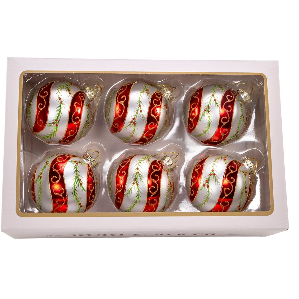 Shop For Kurt Adler 80MM Glass Red and White Holly Ornaments, 6 pieces
