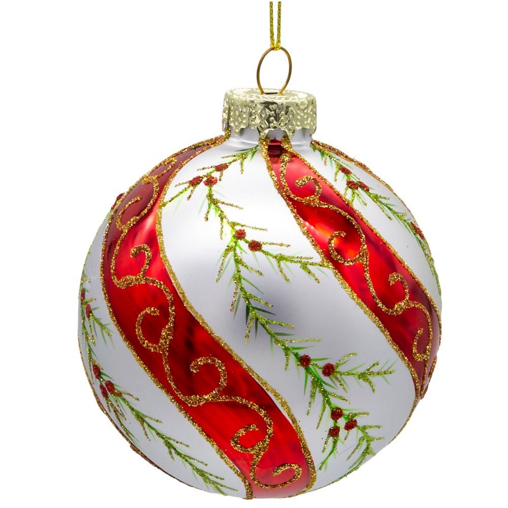 Shop For Kurt Adler 80MM Glass Red and White Holly Ornaments, 6 pieces
