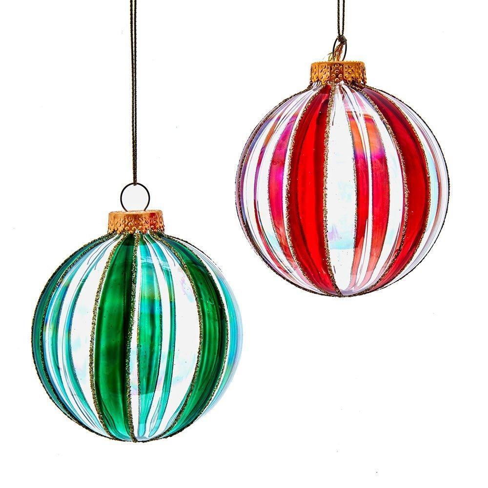 Shop For Kurt Adler 80MM Glass Red, White and Green Striped Ball Ornament, (Set of 6)