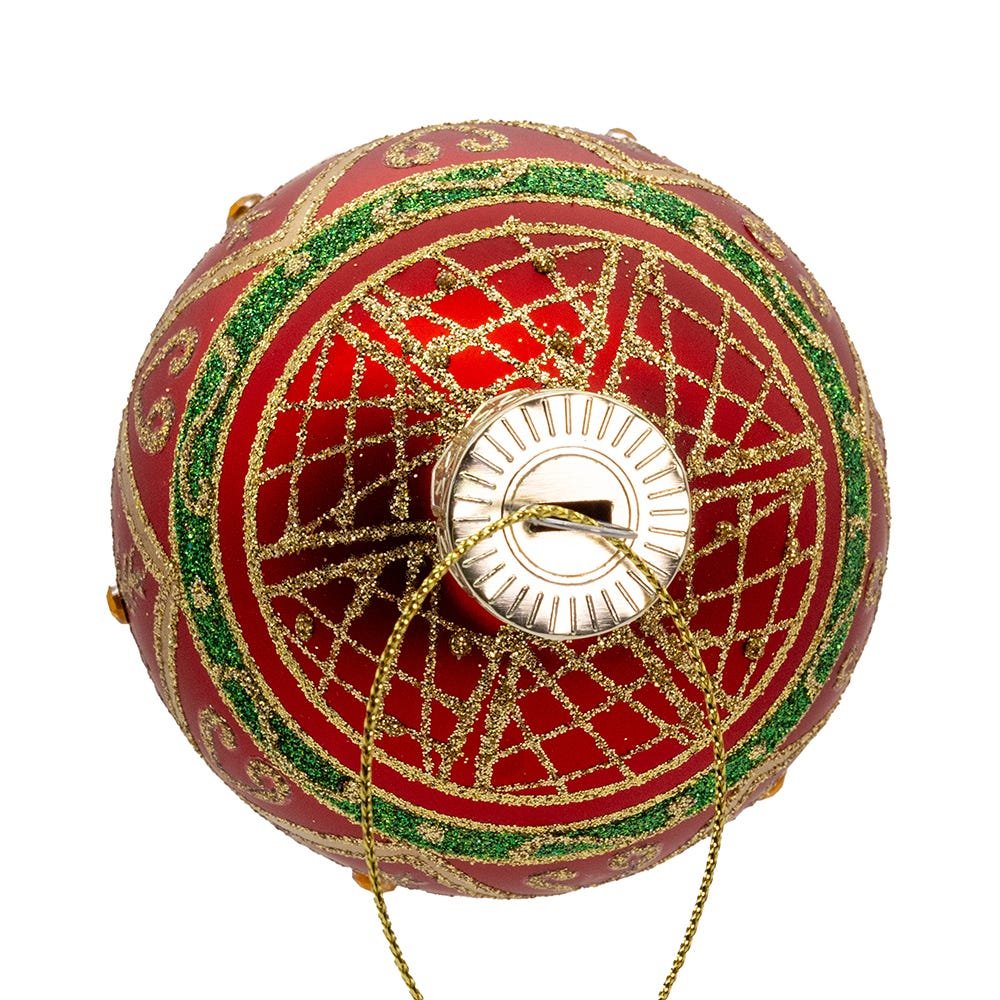 Shop For Kurt Adler 80MM Glass Red With Green and Gold Design Ball Ornament Set of 6