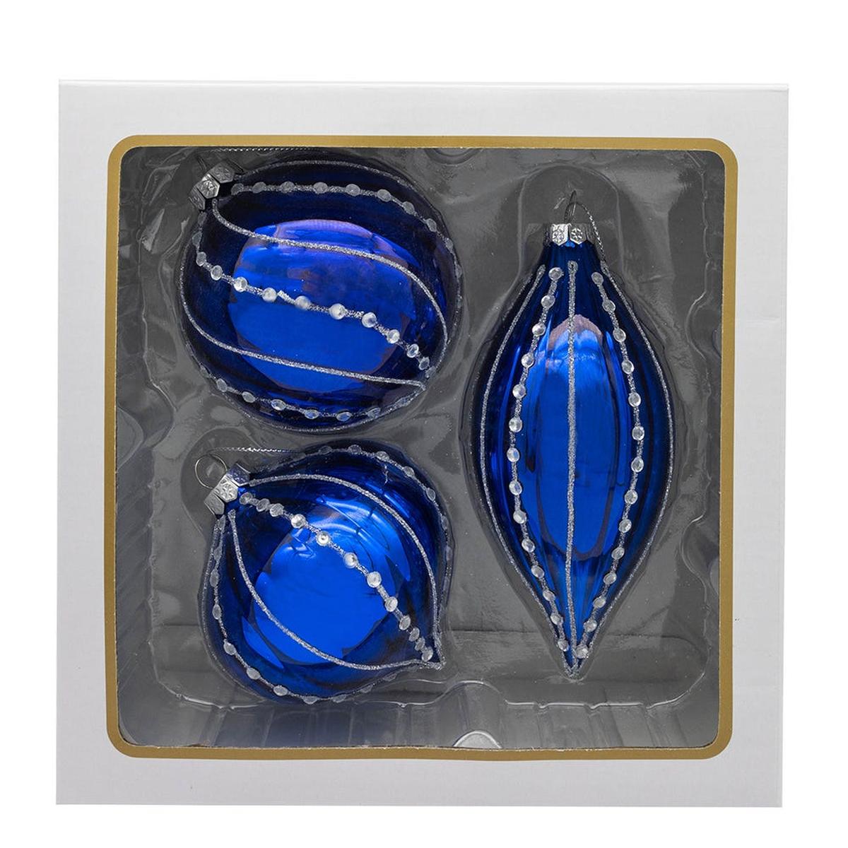 Shop For Kurt Adler 80MM Glass Shiny Blue Gemmed Ornaments, (Set of 3)