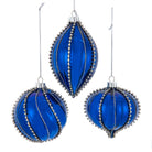 Shop For Kurt Adler 80MM Glass Shiny Blue Gemmed Ornaments, (Set of 3)