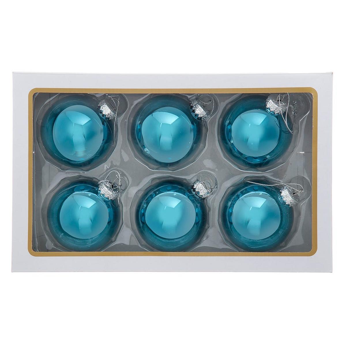 Shop For Kurt Adler 80MM Glass Shiny Teal Ball Ornaments, (Set of 6)