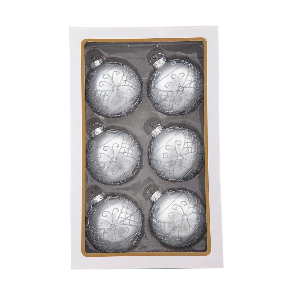 Shop For Kurt Adler 80MM Glass Silver Decorative Ball Ornaments, 6 - Piece Set